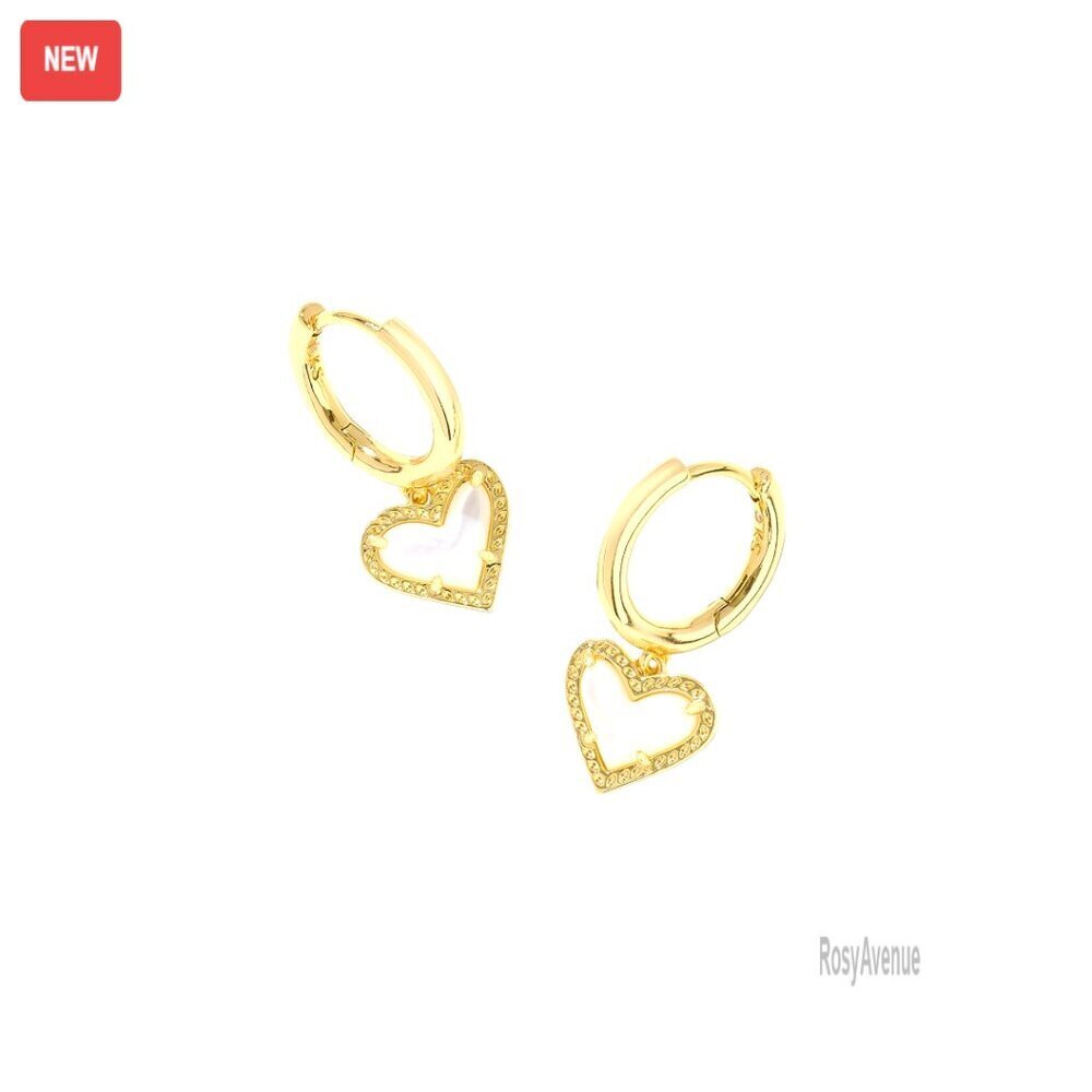 14k Gold-Plated Heart Huggie Earrings, 0.6" Hoops, Lever Back